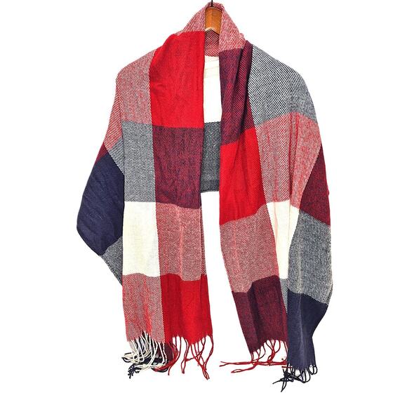 Red White Blue Blanket Scarf Acrylic Oversized Plaid – Pre-Owned VGC - Picture 2 of 7